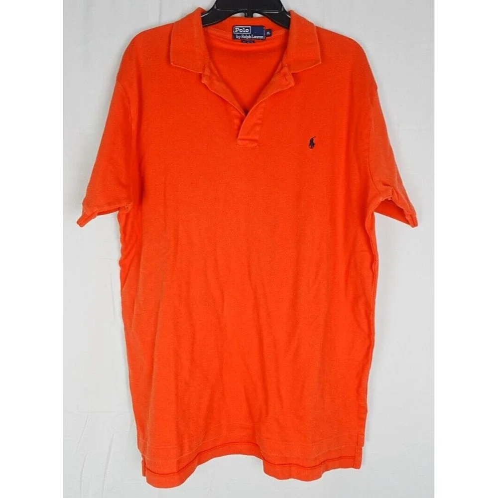 Vtg Ralph Lauren Polo Shirt Mens X-Large Orange Blue Pony Short‎ Sleeve Cotton